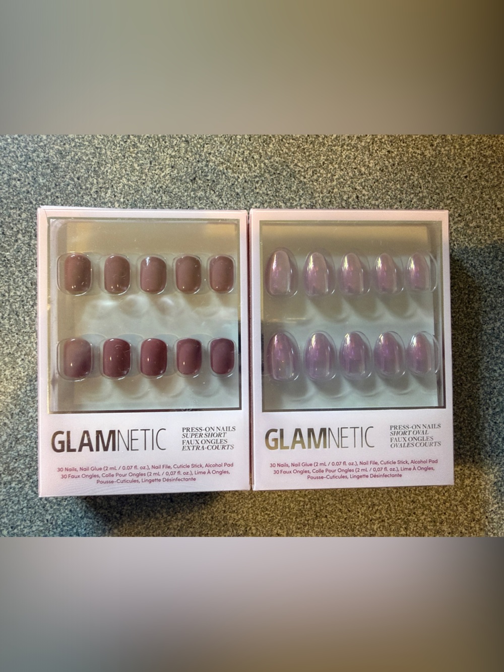 GLAMNETIC Press-On Sets “Mauve Cutie” in super short & “Oyster” in short oval